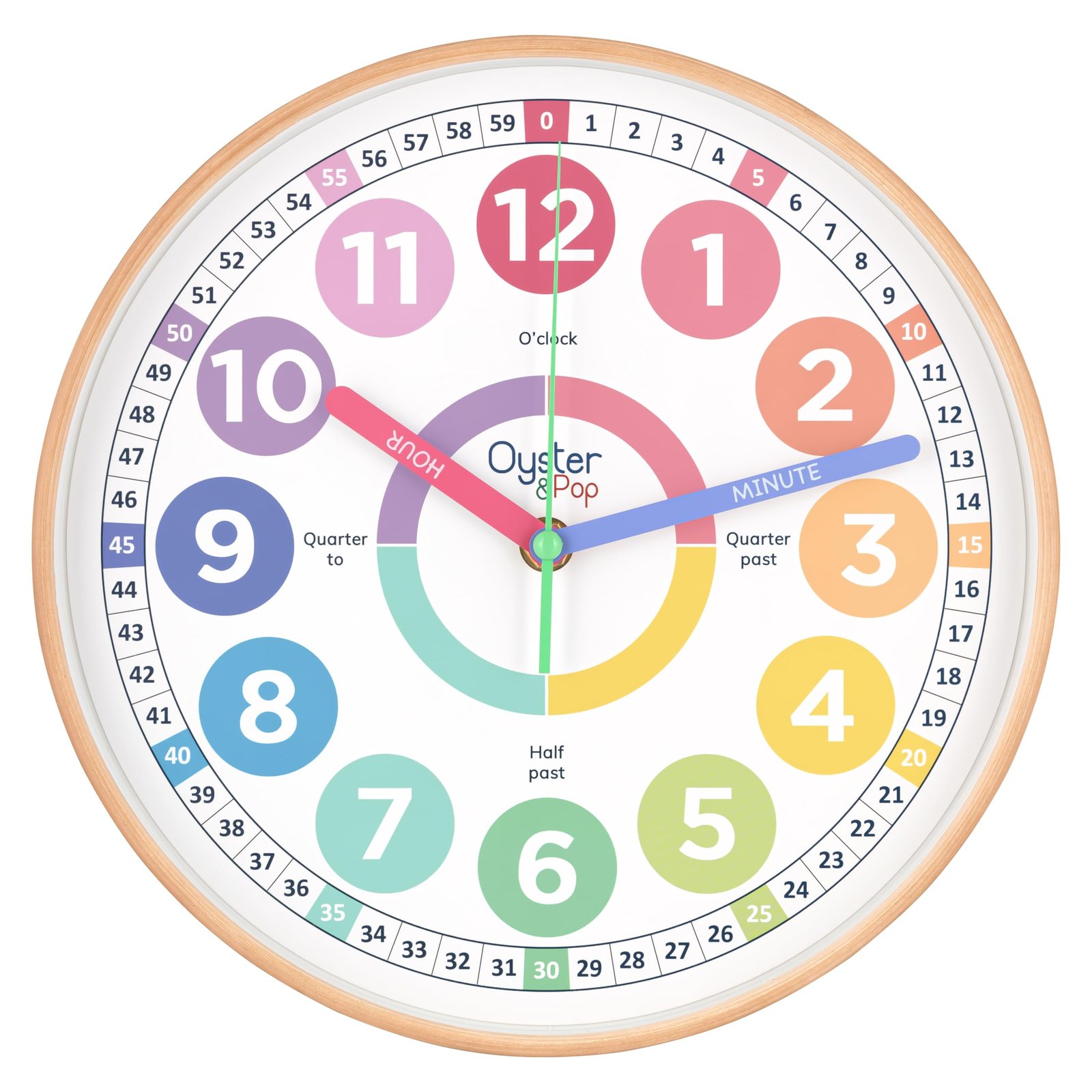 Oyster&Pop Pastel Kids Wall Clock – Silent 10″ Analog Learning Clock