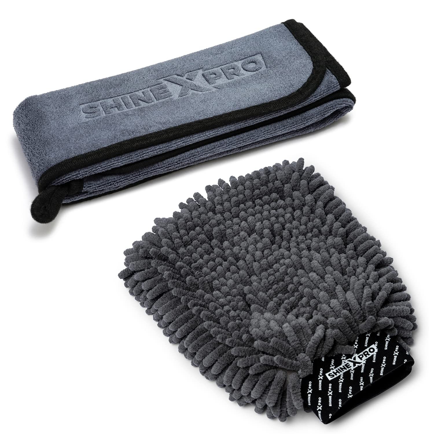 ShineXPro Microfiber Car Cleaning Cloth and Wash Mitt Kit – Includes OG Soft 500 GSM Extra Large (35×75 CM) Microfiber Cloth for Car and Dual Sided Chenille Microfiber Wash Mitt