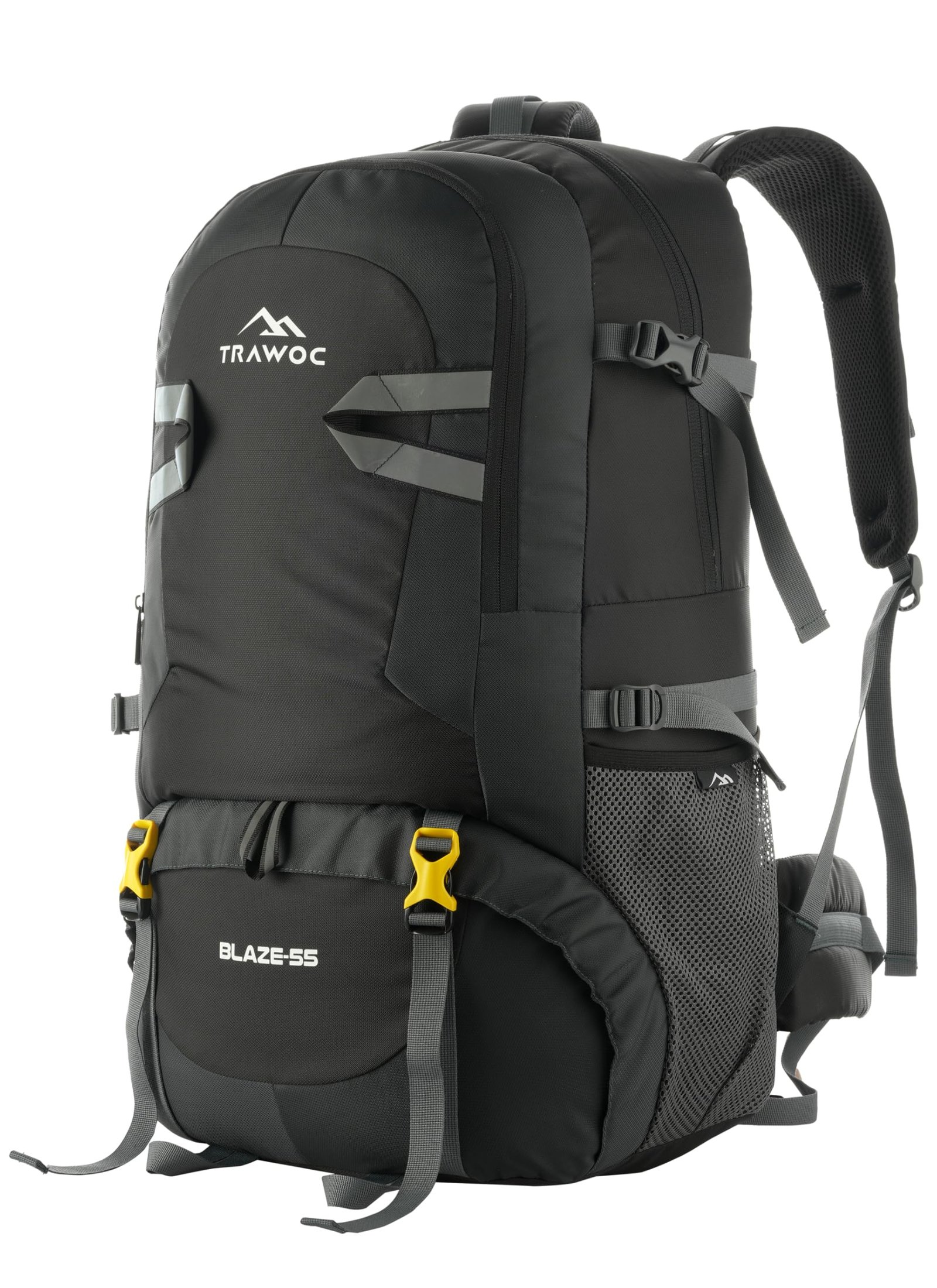 TRAWOC BLAZE 55 Liter Travel Backpack Daypack Bag for Camping Hiking Trekking Bag for Men & Women, Black, SHK014, 3 Year Warranty
