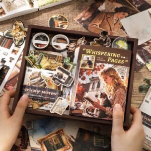 VIBEVISTA Vintage Aesthetic Scrapbook Kit, 346 Pcs, A6 Grid Notebook, Washi , Envelopes, Scrapbook Papers, Folding Labels, Background Papers, Photo Frames, Calendar Stickers, Stickers (Whispering Pages)