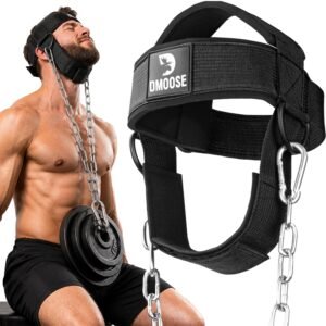 DMoose Fitness Neck Head Harness for Resistance Training. Extra-Heavy D-Rings and Steel Chain, Comfort Fit Neoprene, Superior Saddle Stitching. Build A Thicker Neck with Durable Exercise Neck Strap