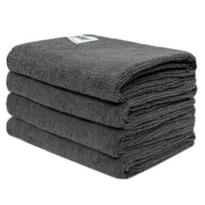 SOFTSPUN Microfiber Cloth 40×60 Cms, 4 Piece Towel Set, 340 GSM (Grey) Ultra Absorbent Super Soft & Lightweight Quick Drying for Men & Women Daily Use Unisex..