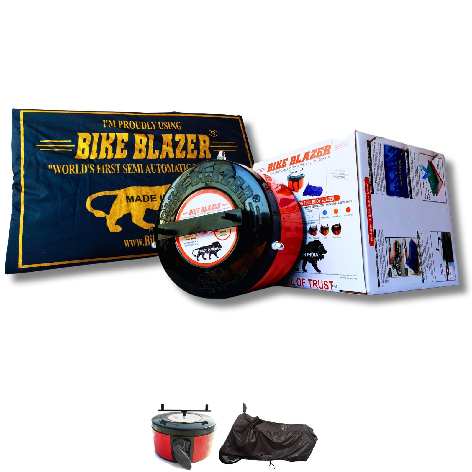 BIKEBLAZER® Semi-Automatic Full Body Bike Cover | Universal Size Compatible for All Motorcycles | Heavy Duty Device | Water Resistant | UV Safe | 100% Dust Proof | Anti-Theft & Scratch Proof Cover RFK