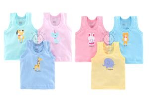PIKIPOO Printed Baby Vest for Kids Cotton Sleeveless Sando Baniyan Toddler Innerwear Baby Cloth for Boys & Girls Pack of 6