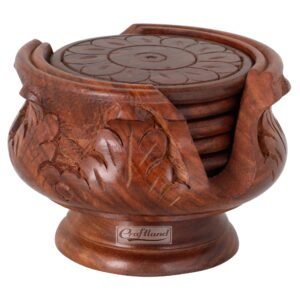 Craftland Wooden Antique Coaster for Kitchen/Dining Table/Office/Restaurant (Flower Base)