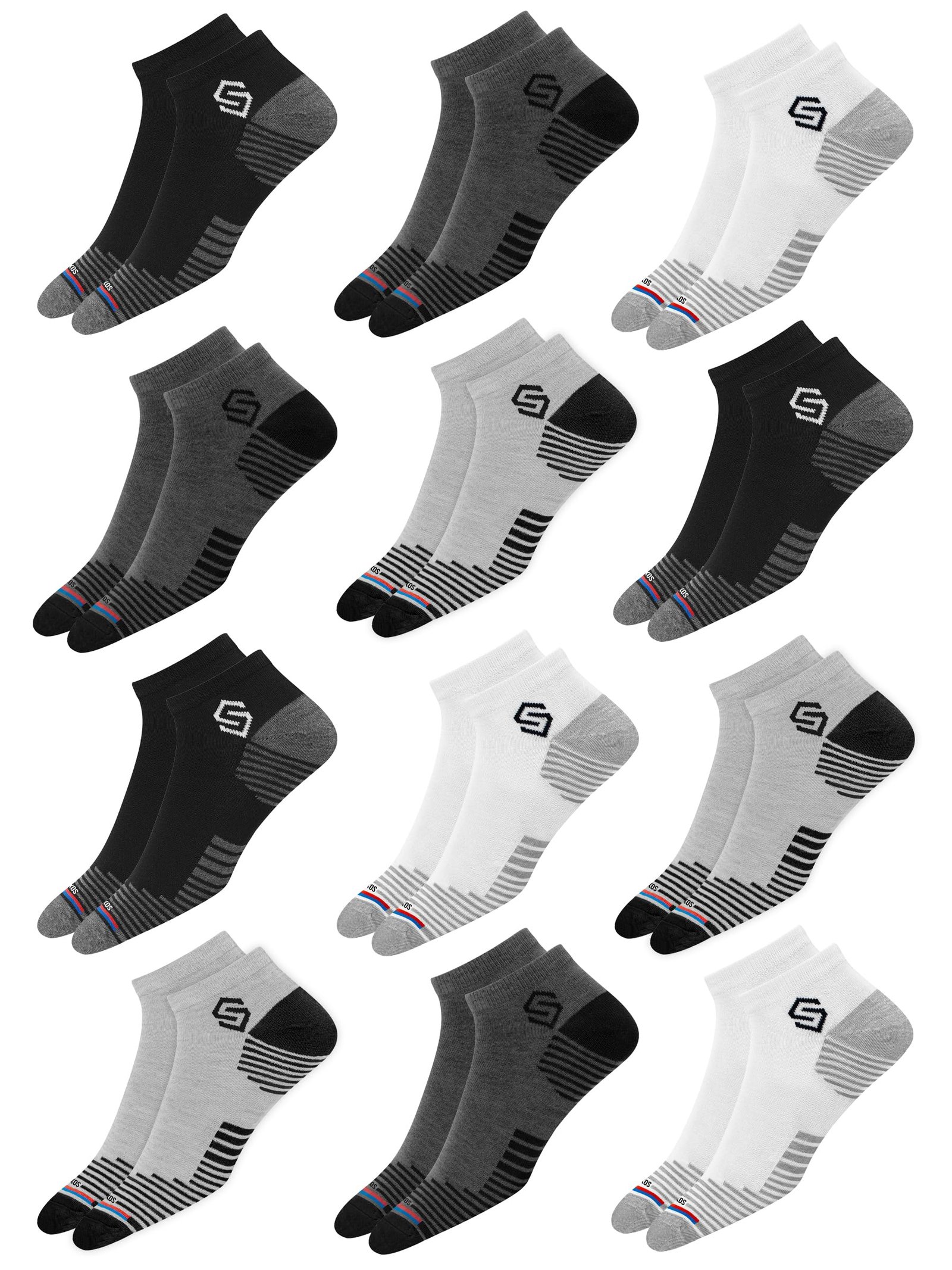 SWAGR 12 Pairs Sports Cotton Ankle Length Socks for Men, Pack of 12., Assorted
