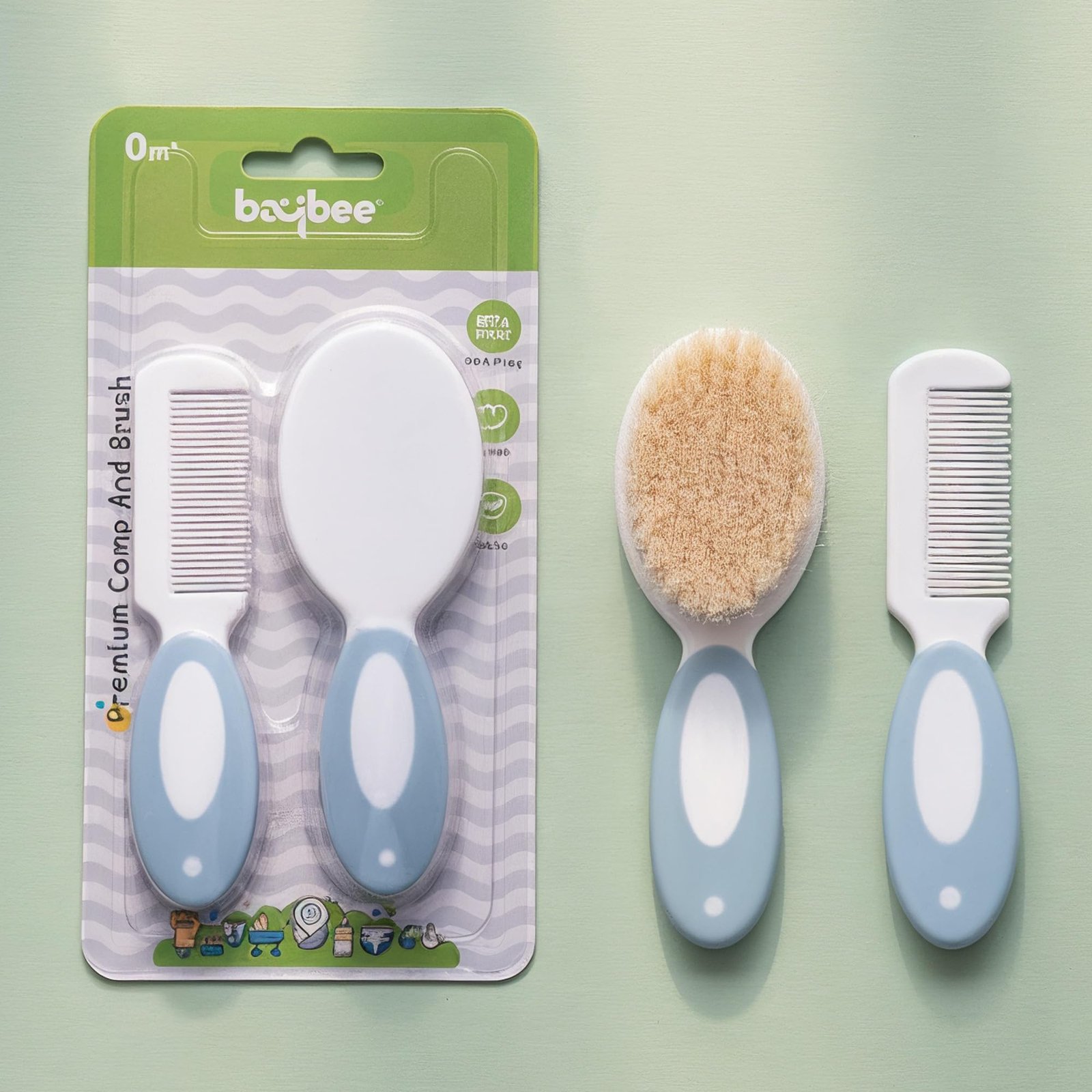 Baybee Ultra Soft Baby Comb & Brush Set | Brush with Soft & Gentle Bristles, Rounded Tips Comb for Better protection of Baby’s Scalp | Complete Hair Grooming Kit 0M+ Newborns, Infants, Toddlers (Blue)
