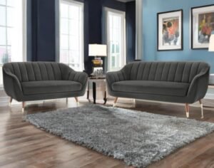 AMATA Marino Solid Wood 3+2 Seater Grey Suede Velvet Fabric Sofa Set with Two Cushions Perfect for Home Office Guests Living Room (04 Grey, 3+2 Seater)(03 Year Warranty)