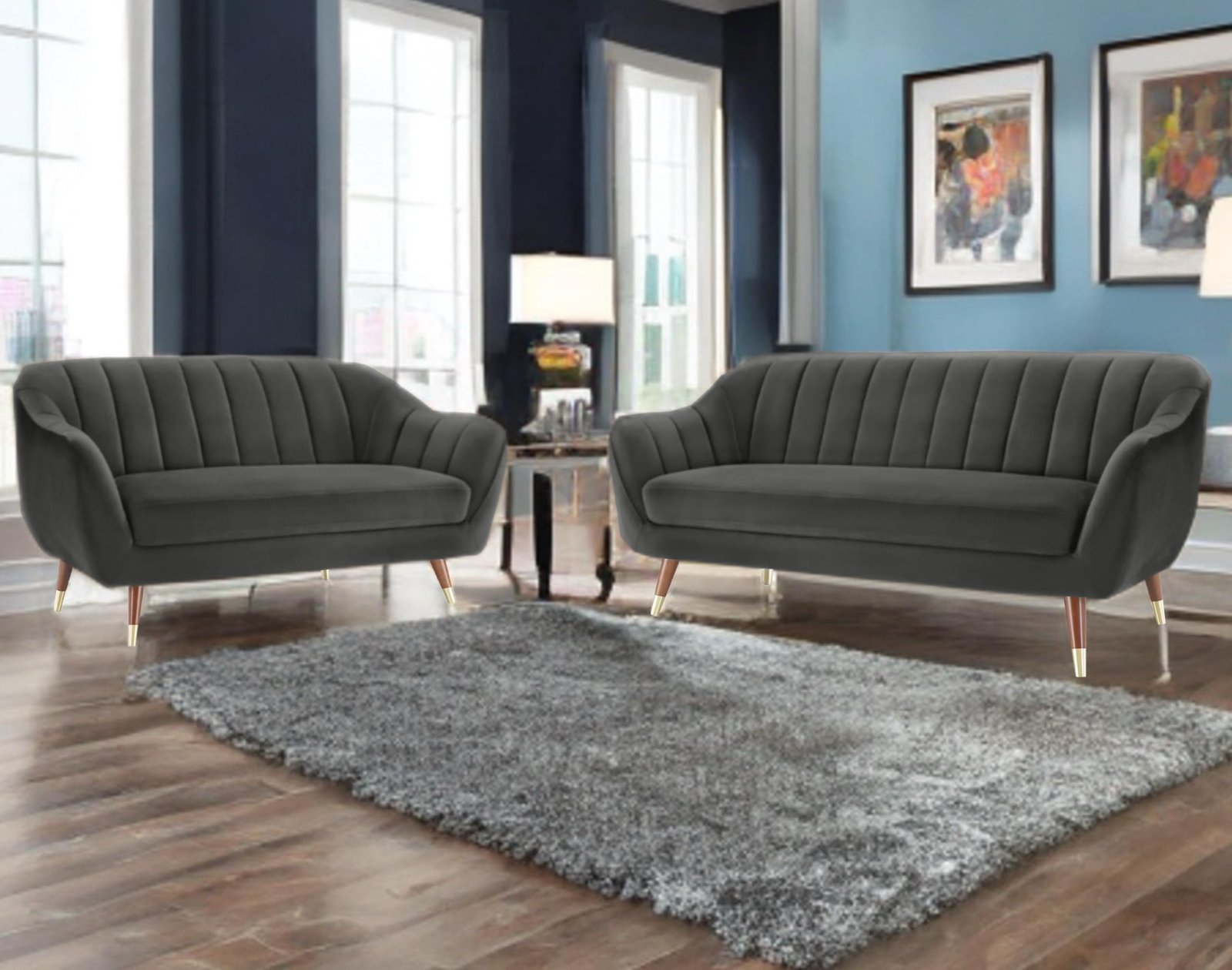 AMATA Marino Solid Wood 3+2 Seater Grey Suede Velvet Fabric Sofa Set with Two Cushions Perfect for Home Office Guests Living Room (04 Grey, 3+2 Seater)(03 Year Warranty)
