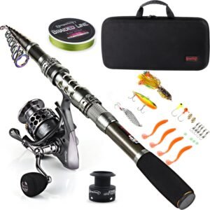 Sougayilang Fishing Rod Combos with Telescopic Fishing Pole Spinning Reels Fishing Carrier Bag for Travel Saltwater Freshwater Fishing – 2.1M