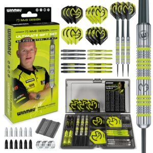 WINMAU Michael Van Gerwen MvG Steeltip Gift Set – 50 Piece Dart Set with 4 Shafts, 4 Flights Plus Accessories