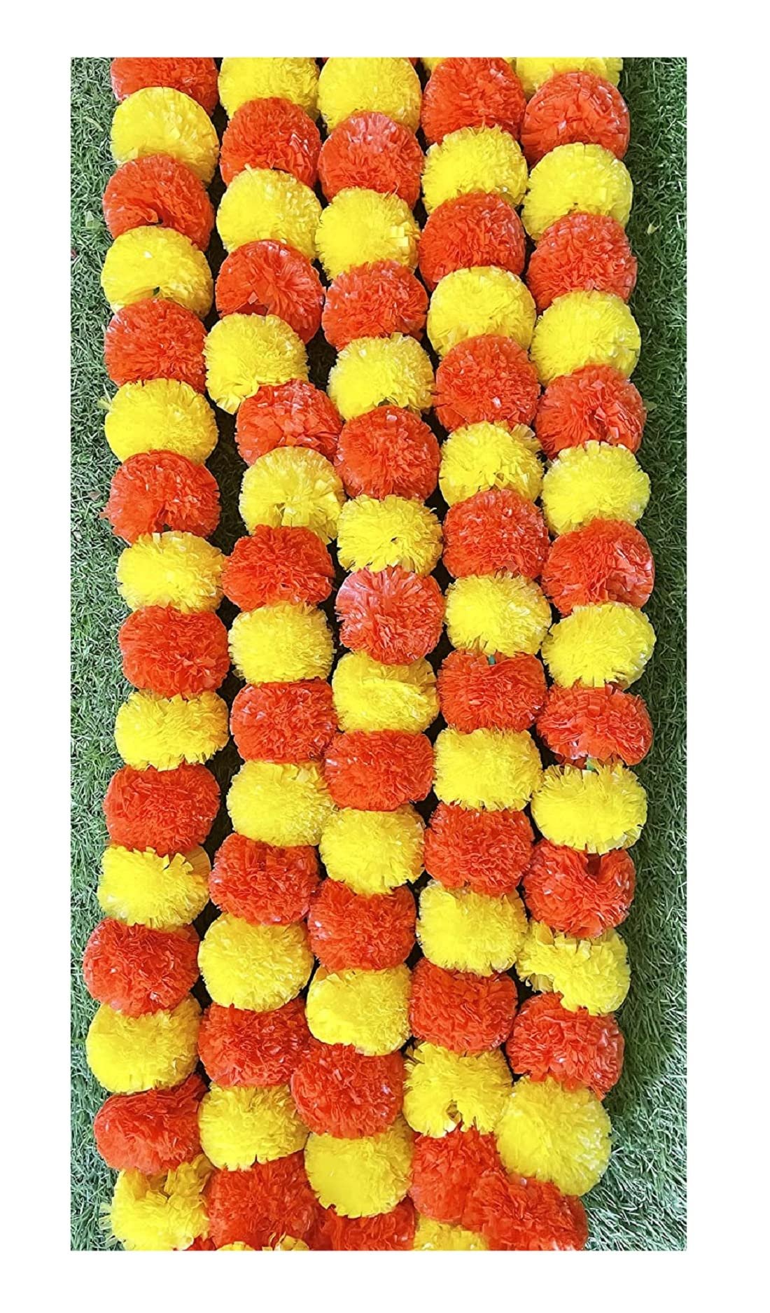 SPHINX Artificial Marigold Flower Garlands–Fluffy Marigold Strings for Diwali,Pooja,Wedding,Festival,Housewarming,Home,Mandir,Wall,Door,Home Decor–Reusable Trousseau Gift – Yellow &Dark Orange,5 Pcs