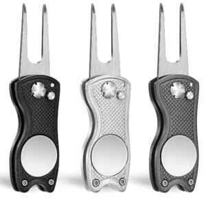 Mile High Life All Metal Foldable Golf Divot Tool with Pop-up Button & Magnetic Ball Marker (Multi-Colors/Shape)