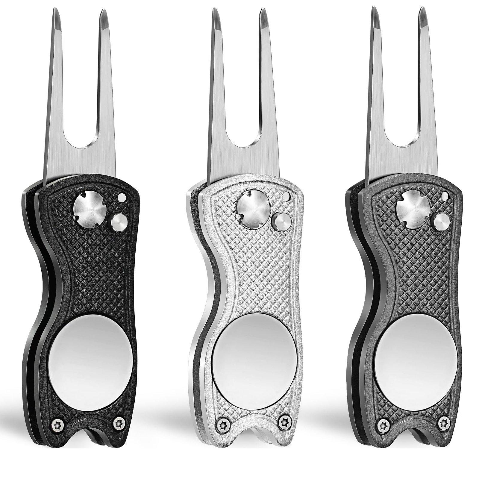 Mile High Life All Metal Foldable Golf Divot Tool with Pop-up Button & Magnetic Ball Marker (Multi-Colors/Shape)