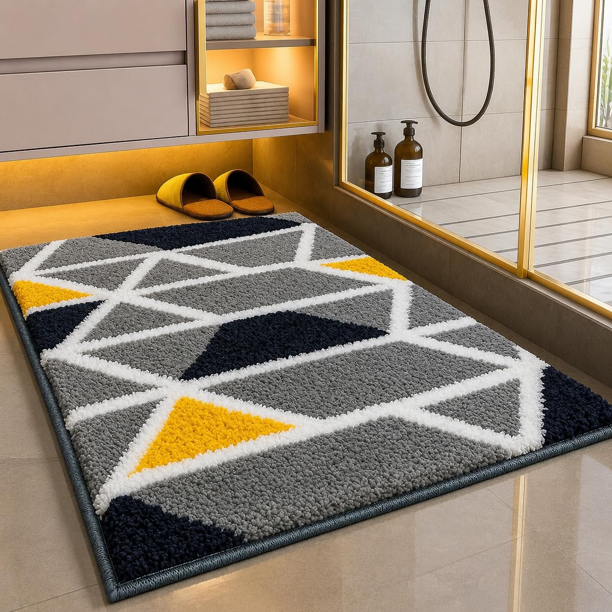 Roseate Mosaic Super Soft (40×60 cm) Microfibre 2000 GSM Bath Mat Super Absorbent Anti-Skid Door Mats for Home/Bathroom Mat/Bedroom/Kitchen/Floor Mat (Grey) Pack of 1