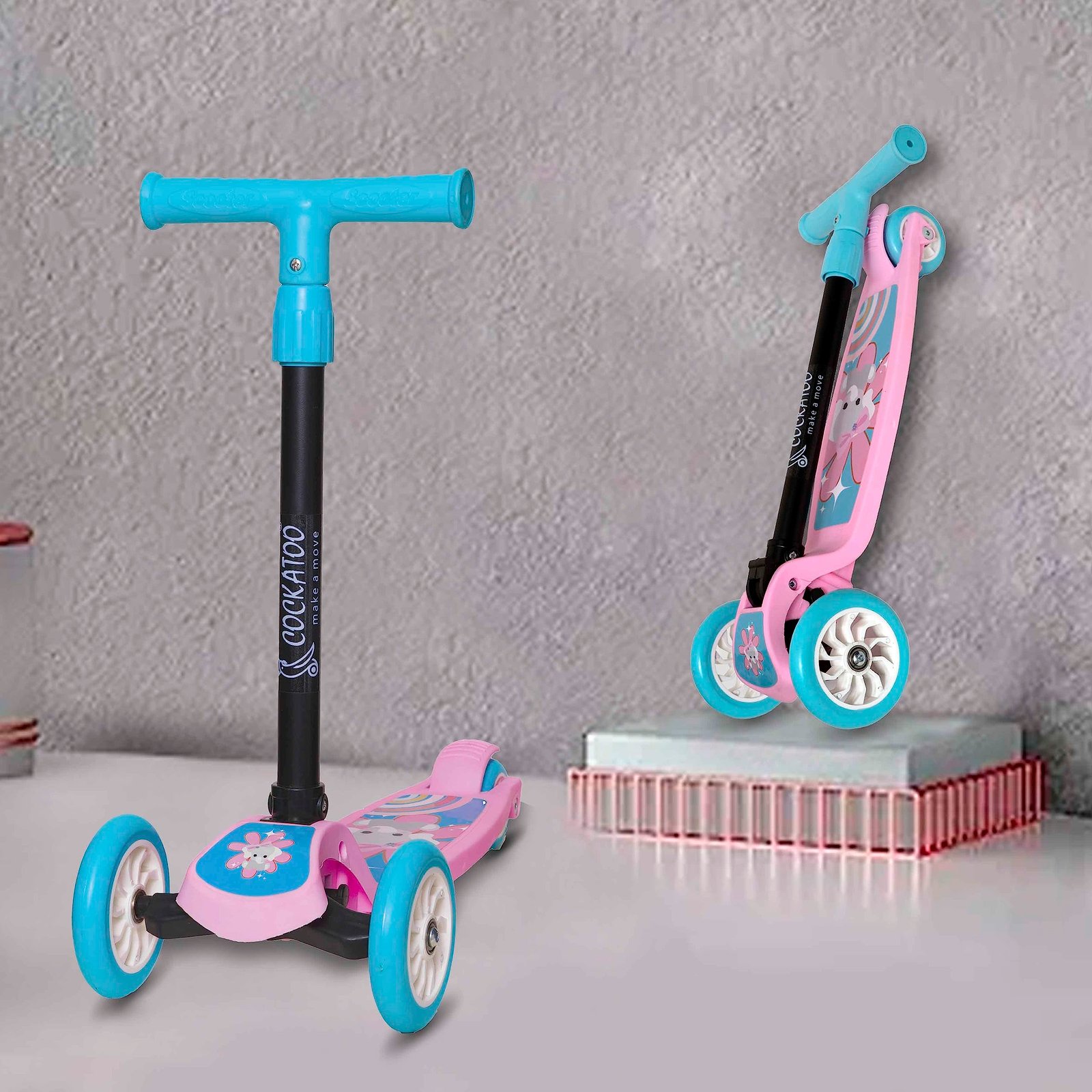 Cockatoo Rat & Cat Series KS01 Kick Scooter 3 to 10 Years Boys & Girls, Kick Scooter with PVC Wheels & Rare Brakes, Pink, Kid