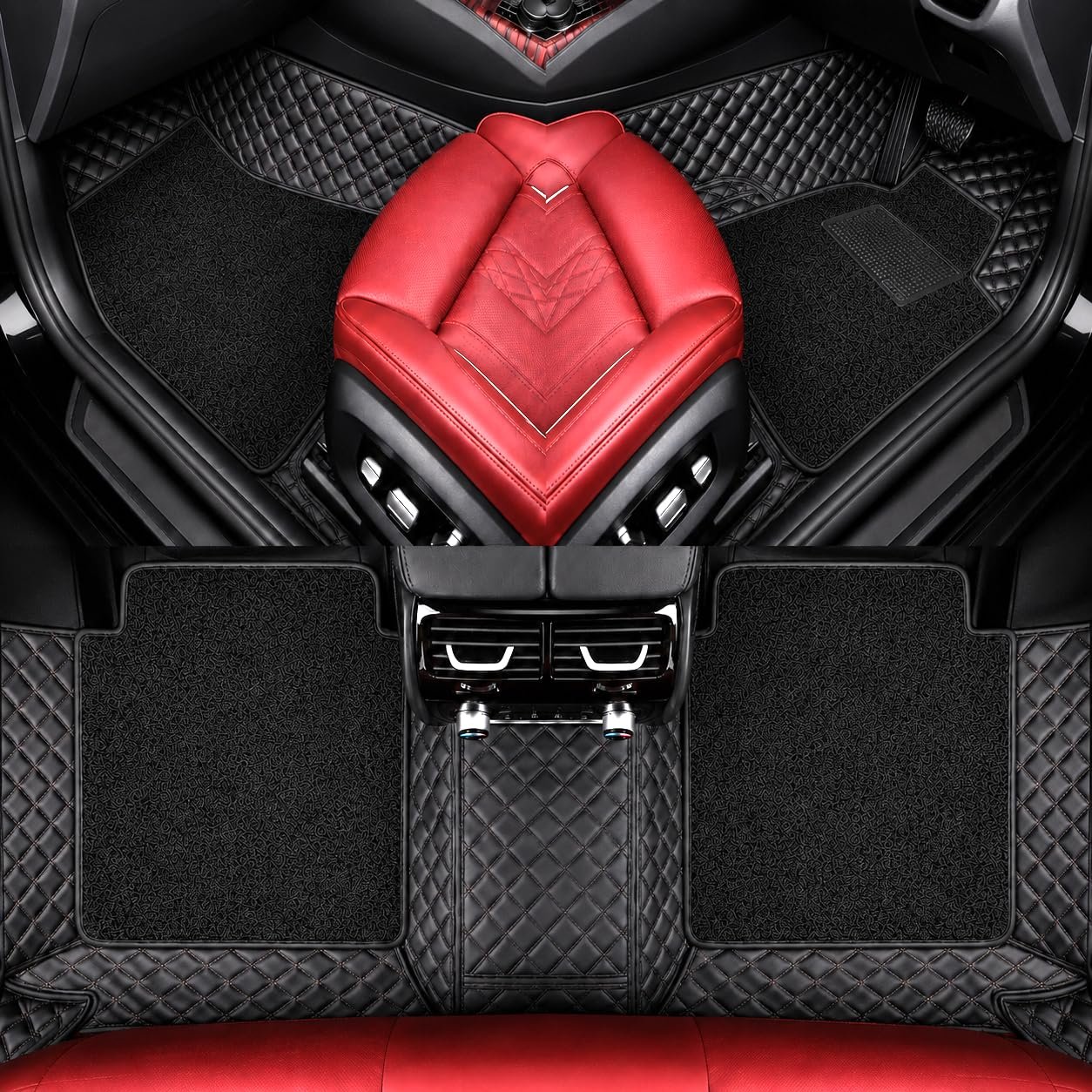Premium 7D Car Mat Full Set for Kia Seltos (Model : 2026) || Luxury Leather Dual-Stitch Full Set 7D Car Floor Mat || 100% Waterproof || Color : Black-Black (Design-1)