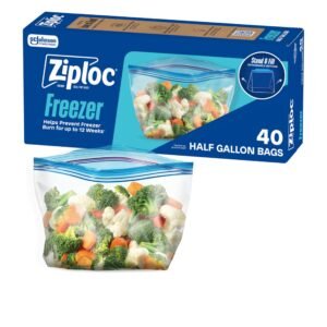 Ziploc Half Gallon Food Storage Freezer Bags, Grip ‘n Seal Technology for Easier Grip, Open, and Close, 40 Bags Total