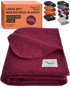 Woolly Mammoth Woolen Co. | Extra Large Merino Wool Camp Blanket | The Perfect Outdoor Gear Bedroll for Bushcraft, Camping, Trekking, Hiking, Survival, or Throw Blanket at The Cabin. (Burgundy)
