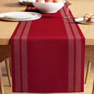 Encasa XO Dining Table Runner for 4 to 6 Seater, Ribbed Cotton Ladder Red