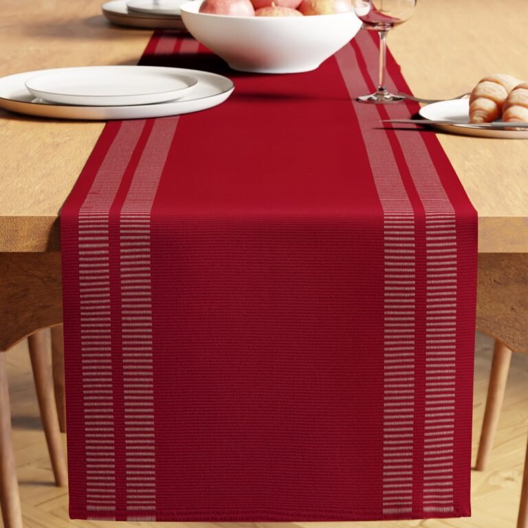 Encasa XO Dining Table Runner for 4 to 6 Seater, Ribbed Cotton Ladder Red