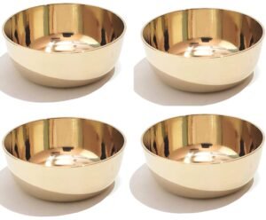 Pure Source India Bronze/Kansa Plain Bowl – 150ml, 4 Piece, Gold