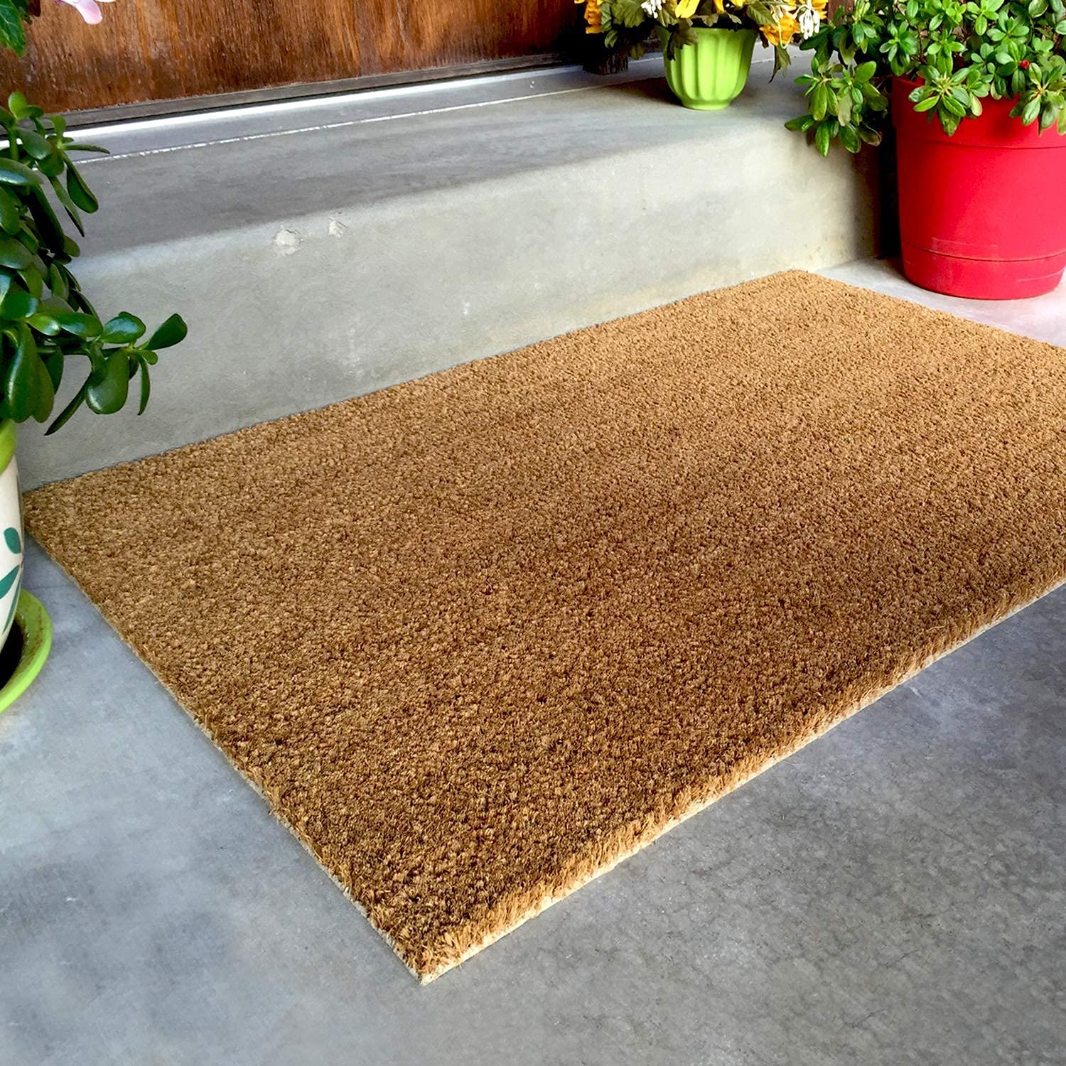 Onlymat PVC Tufted Coir Doormat, Compact Front Door Rug Non Slip Natural Rubber Backing, 30×60 cm Door Mat for Indoor Outdoor Use, Natural Coco Fiber Mat for Covered Entrances, Porch, Office