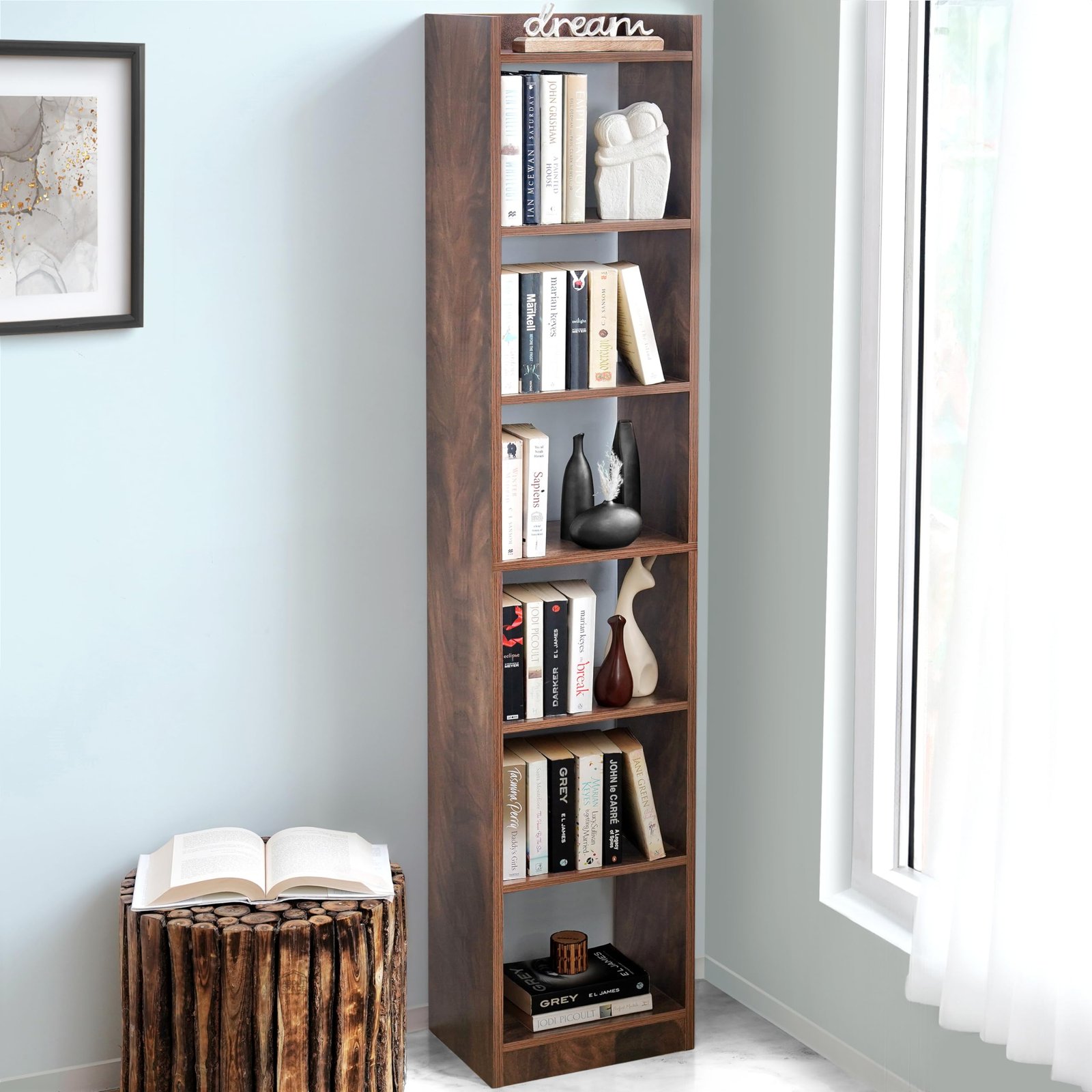 ABOUT SPACE Book Shelf for Home – 6 Tier Cube Book Shelves, Engineered Wood Book Rack for Study Room, Book Organizer Stand for Library, Bedroom, Living Room, Office (L 33 x B 24 x H 178.5cm -Walnut)