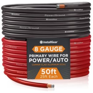 InstallGear 8 Gauge AWG 25ft Black and 25ft Red Power/Ground Wire True Spec and Soft Touch Cable