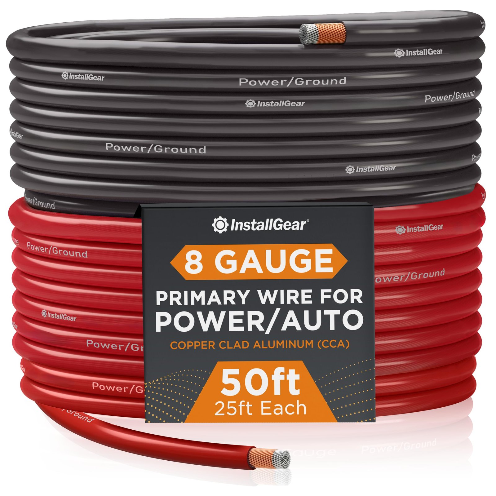 InstallGear 8 Gauge AWG 25ft Black and 25ft Red Power/Ground Wire True Spec and Soft Touch Cable