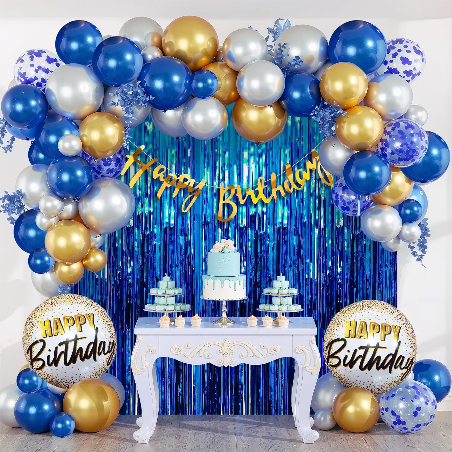 Party Propz Happy Birthday Decoration Kit For Boys- 44 Pcs,Happy Birthday Banner, Fringe Curtains, Balloons for Birthday, Foil Balloons, Baby Birthday Decoration Items