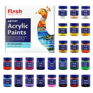 Flash New Improved Acrylic Colour Set For Adults Kids Professionals-High Pigment Strength Eco Friendly Non Fading Non Toxic Multi Surface Acrylic Paint (50 ml each, 25 Colours)