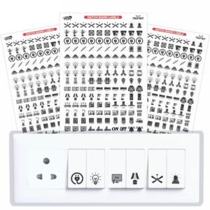TRIFIRT Switch Board Stickers for Home and Office – 41 Icons 450 Pcs Self Adhesive, Modern Electric White Switch Board Covers, Transparent Stickers for Switches, Lightbulb, Fan, AC, Stickers 1.5 cm