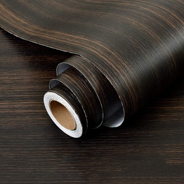 wolpin Wood Door Wallpaper 45 x 300 CM (Black Brown) | DIY Self Adhesive Vinyl for Door Furniture Almirah Table Top Wardrobe | PVC Shelf Liner Contact Paper for Home Décor Kitchen Cupboard