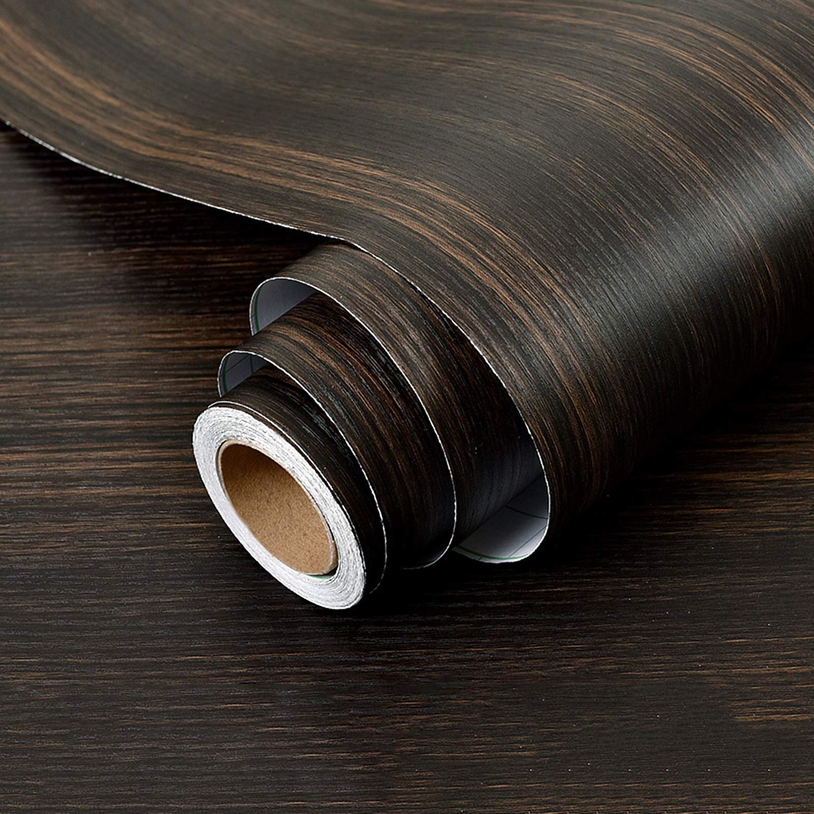 wolpin Wood Door Wallpaper 45 x 300 CM (Black Brown) | DIY Self Adhesive Vinyl for Door Furniture Almirah Table Top Wardrobe | PVC Shelf Liner Contact Paper for Home Décor Kitchen Cupboard