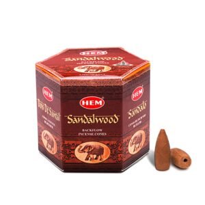 Hem Sandalwood Backflow Incense Cones – Brown Fragrance Cones for Positivity, Aura Cleansing, Relaxation, Stress Relief & Air Purification | Long-Lasting Aroma | Spiritual Gift Set – Pack of 40 Cones