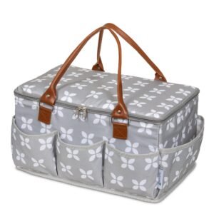 Moteph Extra Large Diaper Caddy Organizer with Zip-Top Cover with 2 Extra Items – Waterproof Wet/Dry Bag – Velour Baby Wipe Cloth – Perfect for Baby Shower