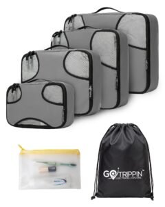 Gotrippin Packing Cubes for Travel, 6 in 1 Water Resistant Travel Organizer Pouch Set (4 Cubes+ Drawstring Bag+ Cosmetic Pouch), Luggage Suitcase Wardrobe Organiser Bags (Grey),Polyester