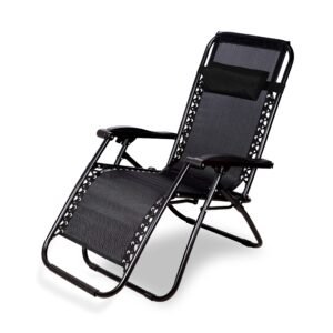 Star Work Zero Gravity Chair|Relax Chair For Lounge|Easy Chair For Lawn|Portable And Foldable Recliner Chair For Resting|Adjustable Pillow|Full Body Support|Young And Old People (Black) – Resin