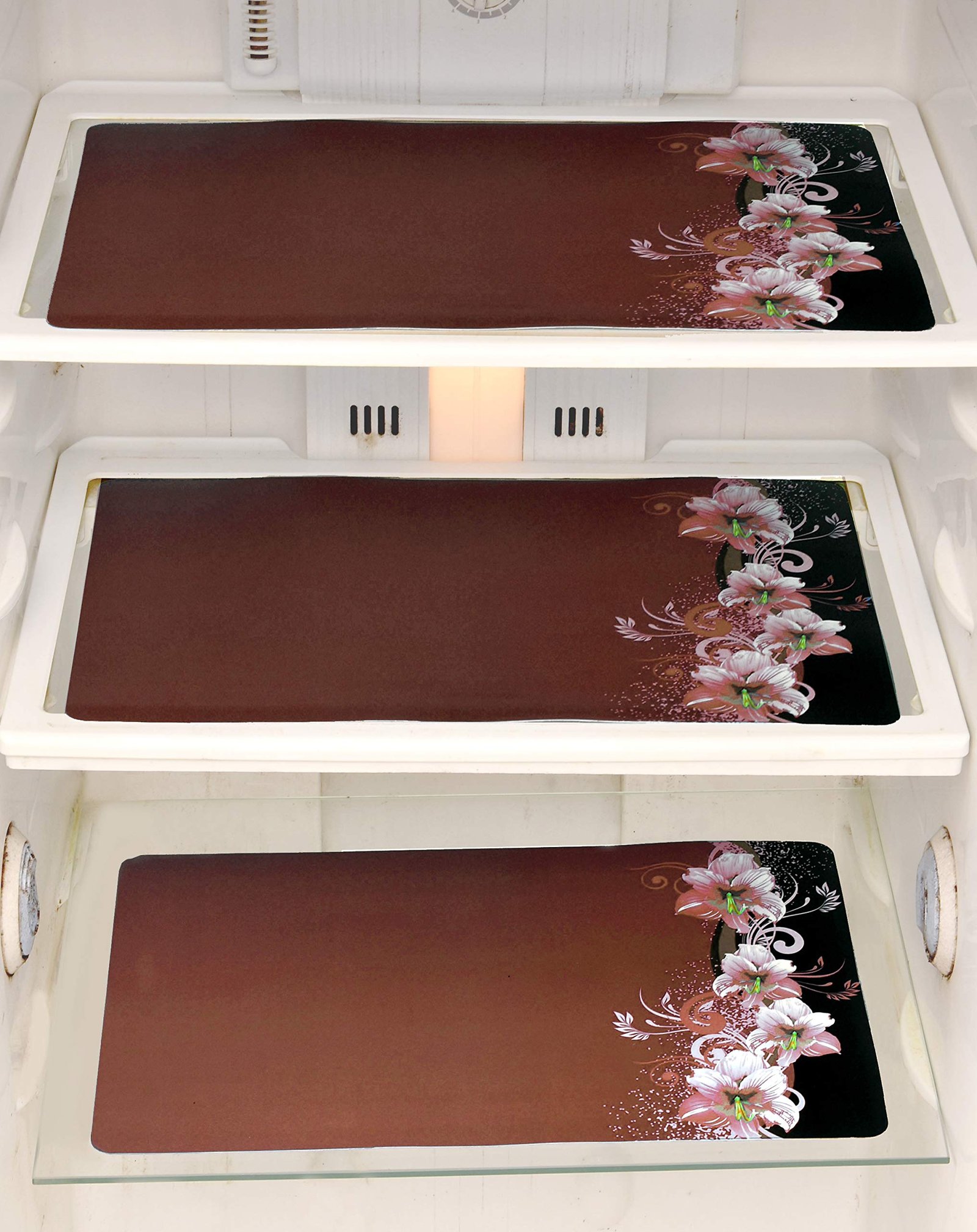 Plastic Refrigerator Drawer/Fridge/Multipurpose Mat (12 X 17 Inches, Printed Brown), Set of 6 Pcs-PVC