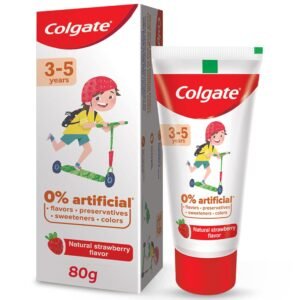 Colgate Toothpaste For Kids (3-5 Years), Natural Strawberry Flavor, Cavity Protection Tooth Paste, With 0% Artificial Flavors, Preservatives, Sweeteners & Colors – 80 Gram Tube