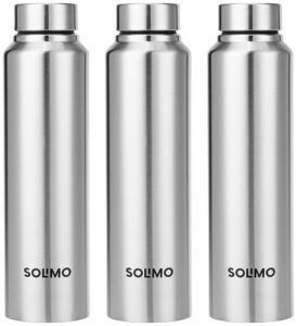 Amazon Brand – Solimo Stainless Steel Water Bottle, Set of 3, 1 L Each (Blitz)