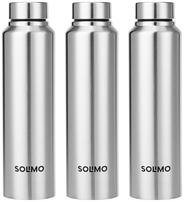 Amazon Brand – Solimo Stainless Steel Water Bottle, Set of 3, 1 L Each (Blitz)