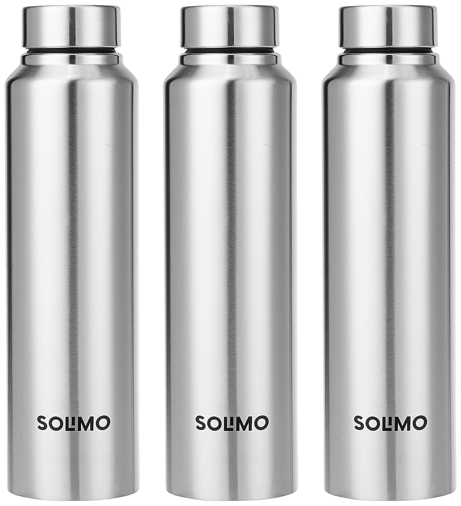 Amazon Brand – Solimo Stainless Steel Water Bottle, Set of 3, 1 L Each (Blitz)