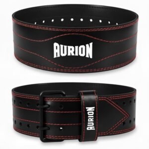 Aurion Gym Belt for Weight Lifting Panther Black Leather for Weightlifting, Deadlift & Strength Training with Double Pronged Buckle and 4mm EVA Foam Padded Back Support Belt for Men & Women (S/M)