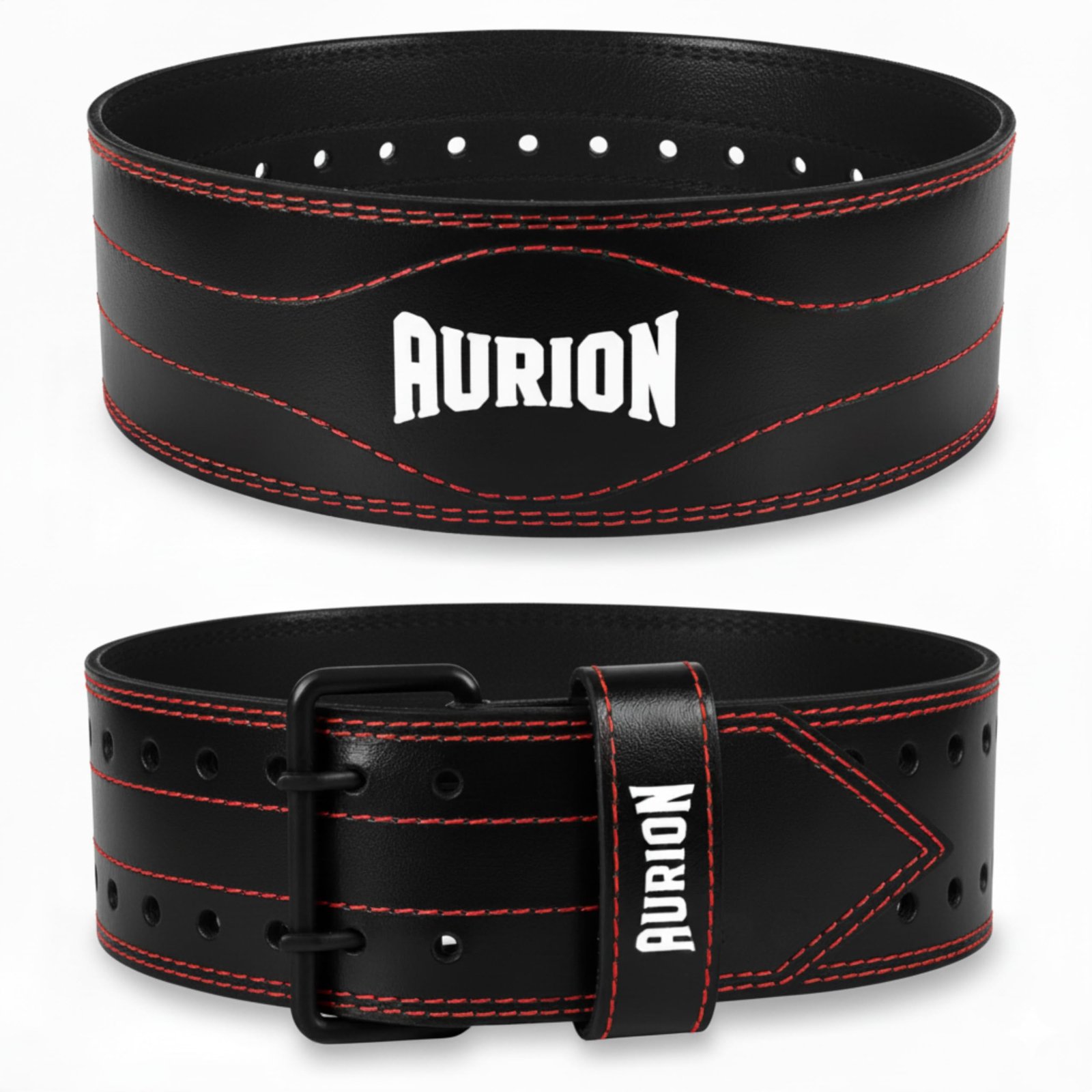 Aurion Gym Belt for Weight Lifting Panther Black Leather for Weightlifting, Deadlift & Strength Training with Double Pronged Buckle and 4mm EVA Foam Padded Back Support Belt for Men & Women (S/M)