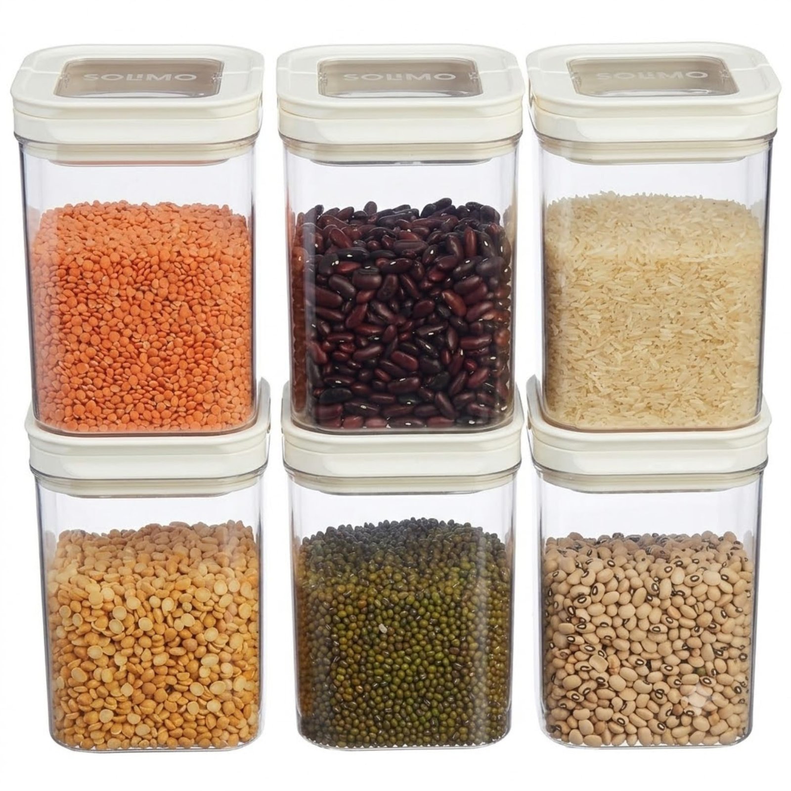 Amazon Brand – Solimo Airtight Plastic Storage Jar and Container Set-I | BPA Free | Multipurpose Storage | 1150ml Each, Set of 6 (White)