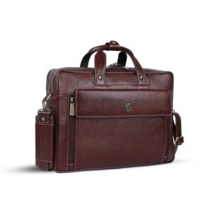 HAMMONDS FLYCATCHER Genuine Leather Office Bag for Men, 15.6″ Leather Laptop Bag for Men for Office, Travel, Daily Use, Adjustable Strap & Multi Compartments – 1 Year Warranty – Brown Walnut