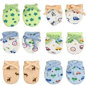MOM’S DARLING Cotton Mittens for New Born Baby (0-6 Months) – Pack of 6 Pairs | Cotton Gloves with Gentle Elastic Thread Wristbands | Multicolor