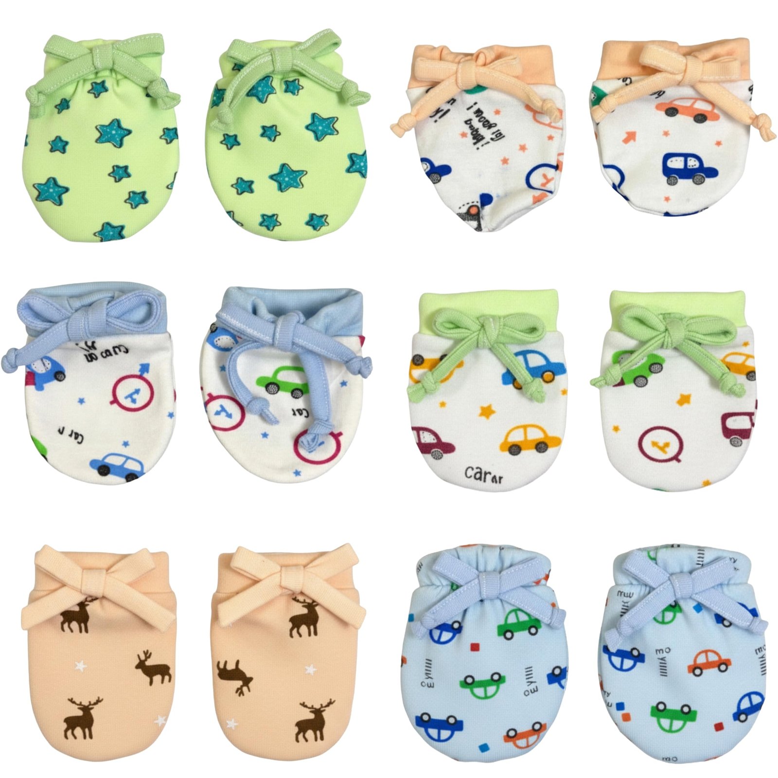 MOM’S DARLING Cotton Mittens for New Born Baby (0-6 Months) – Pack of 6 Pairs | Cotton Gloves with Gentle Elastic Thread Wristbands | Multicolor